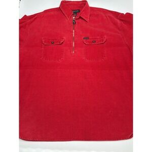 STRUCTURE Red Corduroy Quarter Zip Long Sleeve Shirt Men L